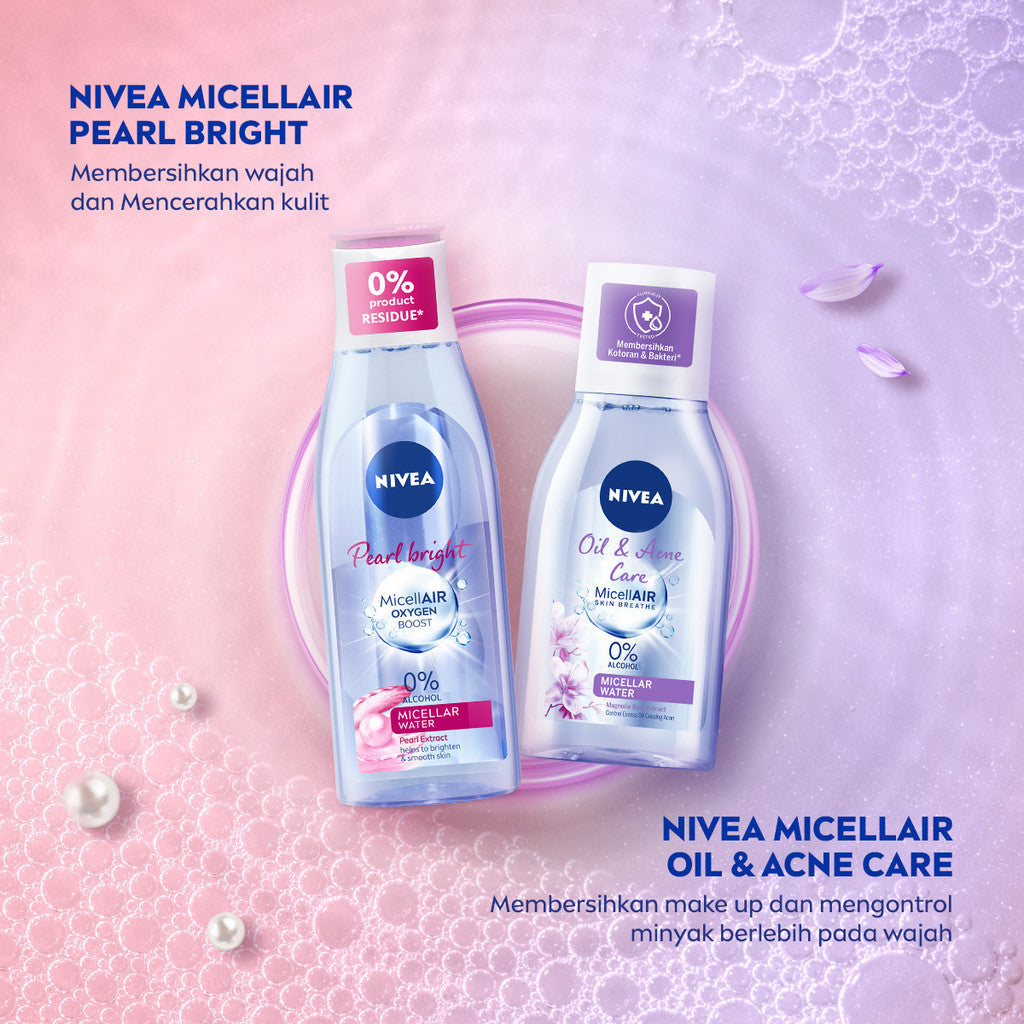 NIVEA Micellar Water MicellAir Pearl Bright 200ml - Pembersih make up tanpa alkohol makeup remover mencerahkan kulit kusam membersihkan wajah double cleansing melembabkan kulit kering - Pearl & Licorice Extract, 0% Alcohol