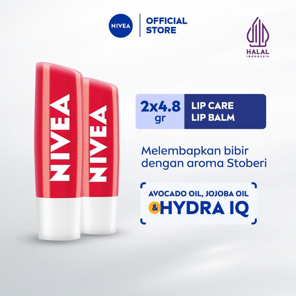 (PAKET HEMAT ISI 2) NIVEA Lip Balm Strawberry Shine 4.8gr - Pelembap bibir warna pink tinted pigmented melembabkan plumpy kering pecah-pecah tahan lama melindungi bibir intensif lembap tidak berminyak glossy - Avocado Oil, Jojoba Oil, Hydra IQ