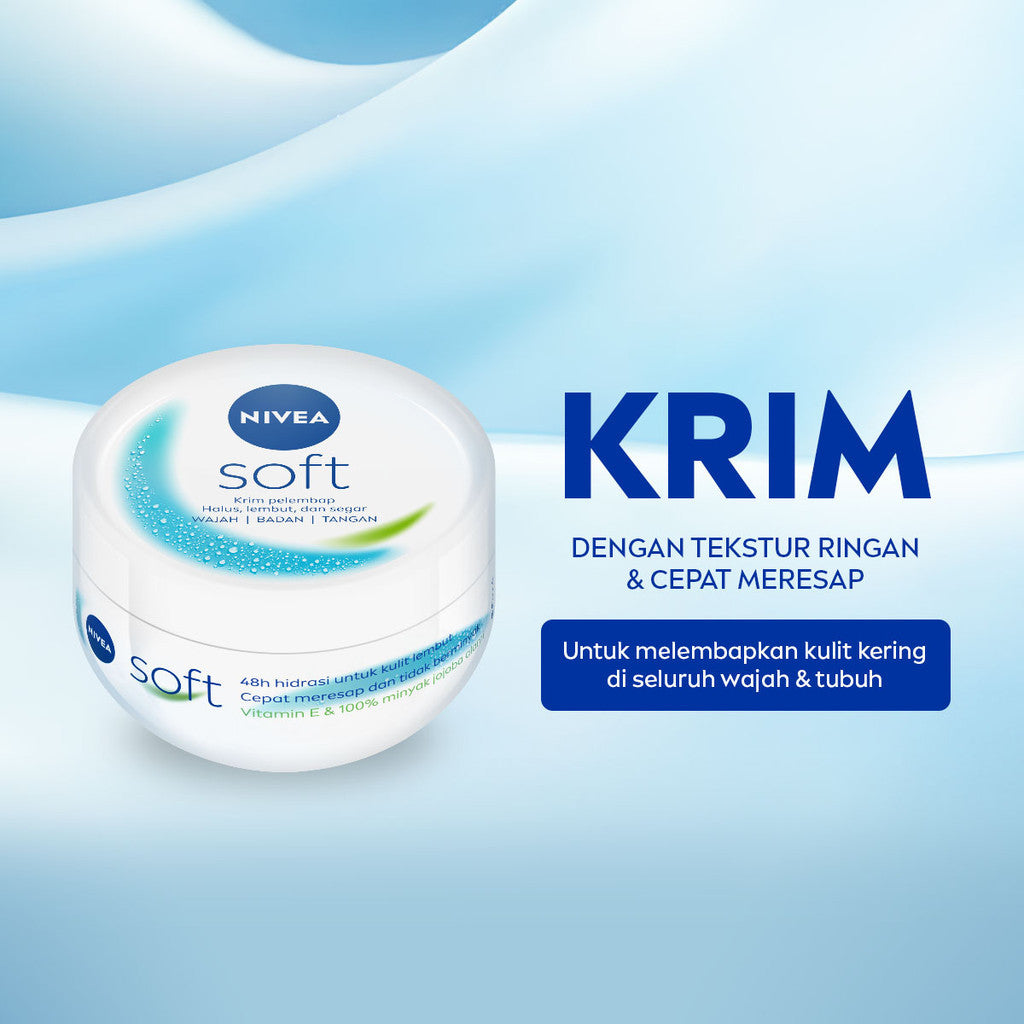 (PAKET HEMAT ISI 3) NIVEA Cream Moisturizer Soft Creme Jar 50ml - Hand body krim cream mositurizer multifungsi jar putih body care kulit kering kasar badan wajah muka sikut tumit memperbaiki skin barrier pelembab kulit - Vitamin E, Jojoba Oil