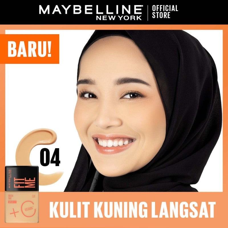 MAYBELLINE OFFICIAL Fit Me Fresh Tint 3 IN 1 30ml Skin Tint Foundation Tinted Sunscreen SPF 50 PA+++ Vitamin C Serum Face Makeup Natural Cushion Foundation Bedak Padat Concealer BB Cream Foundation Waterproof Skin Tint Fondation Sunblock