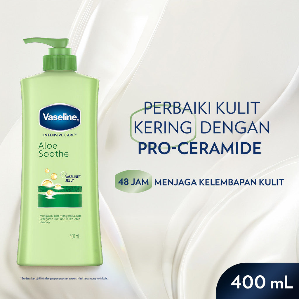 Vaseline HAND BODY LOTION Aloe Vera Lotion Aloe Soothe Kulit Lembap 24jam 400ml 1pcs