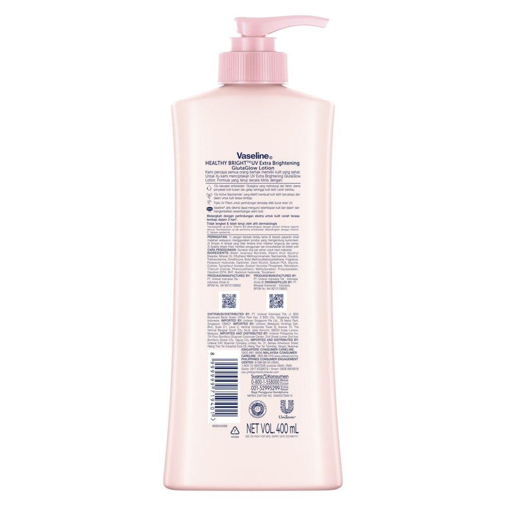 Vaseline Healthy Bright HAND BODY LOTION UV Extra Bright with Sunscreens&Niacinamide 400ml