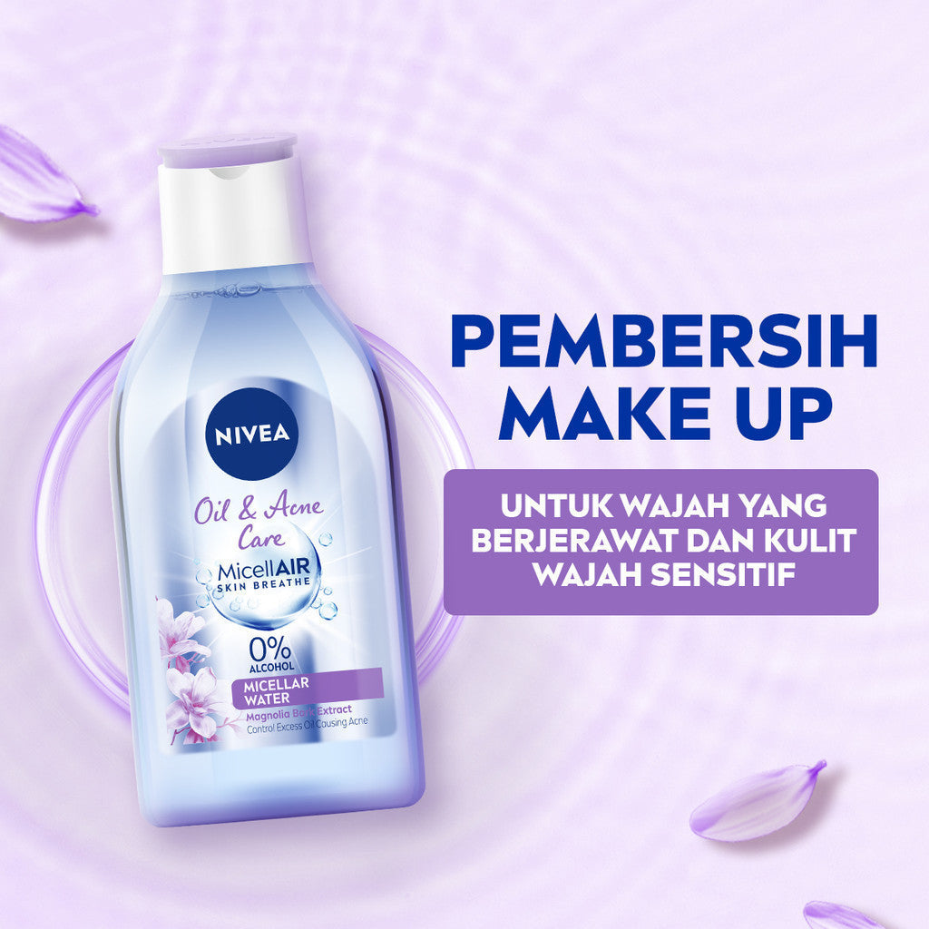 NIVEA Micellar Water MicellAir Oil & Acne Care 400ml - Pembersih make up aman untuk kulit berminyak jerawat sensitif oily acne prone skin penghapus riasan wajah double cleansing tanpa alkohol - Magnolia Bark Extract, 0% Alcohol