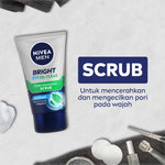NIVEA MEN Face Scrub Bright Oil Clear Pore Minimizing Scrub 100ml - Sabun cuci muka pria scrub mencerahkan minyak berlebih berminyak kulit kusam pembersih wajah cerah mengecilkan pori komedo polusi debu kotoran - Vitamin C, Mint Crystal, Scrub halus