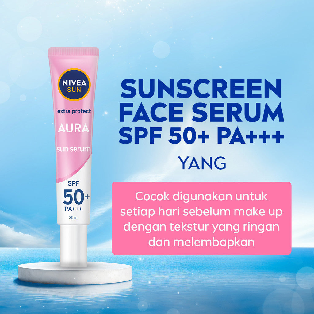 NIVEA SUN Sunscreen Face Serum Extra Protect Instant Aura SPF50+ PA+++ 30ml - Sunscreen wajah serum sunblock mencerahkan brightening tone up SPF UV harian lightweight gel tekstur ringan cepat meresap tidak lengket no whitecast - Licorice Extract