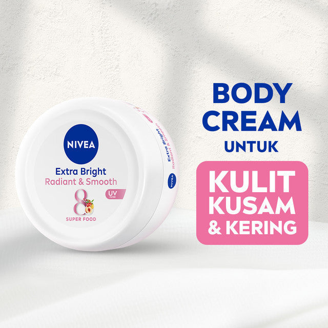 NIVEA Body Cream Extra Bright Radiant & Smooth UV Filter 100ml - Hand body krim lotion moisturizer mencerahkan kulit kusam halus lembut badan glowing brightening tone up serum melembabkan kulit kering - 40x Vitamin C, UVA UVB Filter, 8 Super food