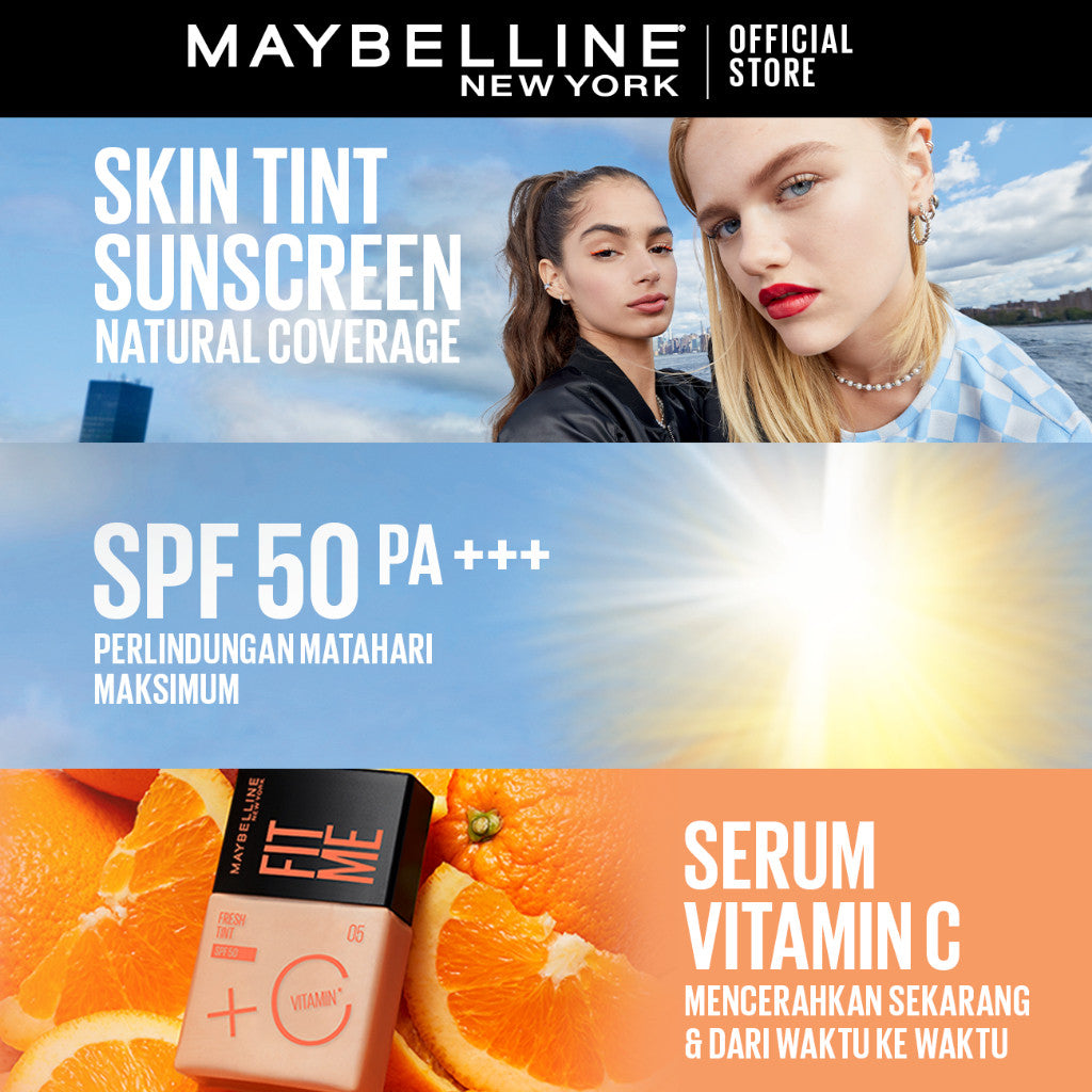 MAYBELLINE OFFICIAL Fit Me Fresh Tint 3 IN 1 30ml Skin Tint Foundation Tinted Sunscreen SPF 50 PA+++ Vitamin C Serum Face Makeup Natural Cushion Foundation Bedak Padat Concealer BB Cream Foundation Waterproof Skin Tint Fondation Sunblock