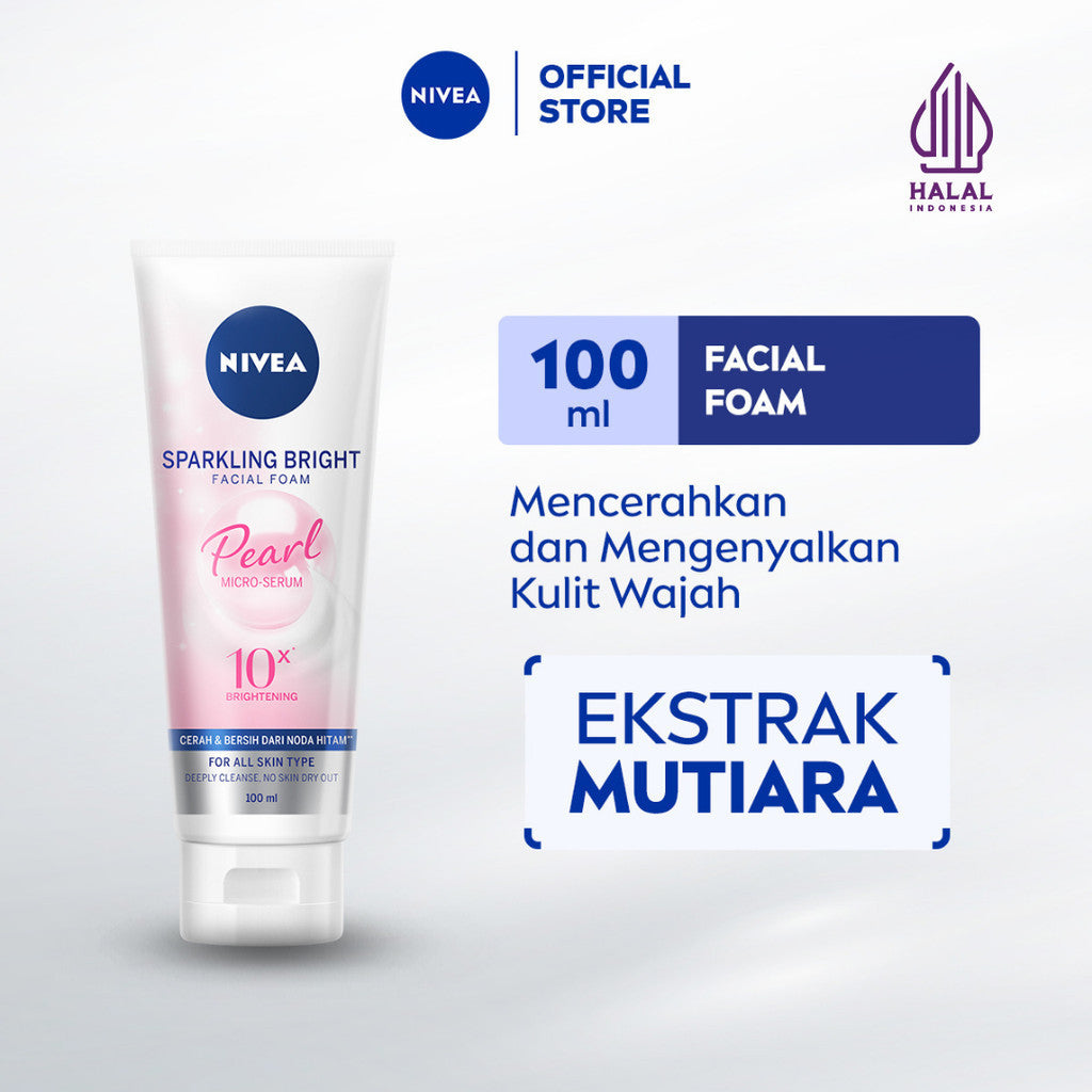 NIVEA Facial Foam Sparkling Bright 100ml - Sabun cuci muka wanita mencerahkan brightening glowing kulit kenyal bintik hitam brightening kulit kusam cleanser facial wash pembersih wajah cerah - Pearl Micro Serum, Rucinol, Licorice, Vitamin C