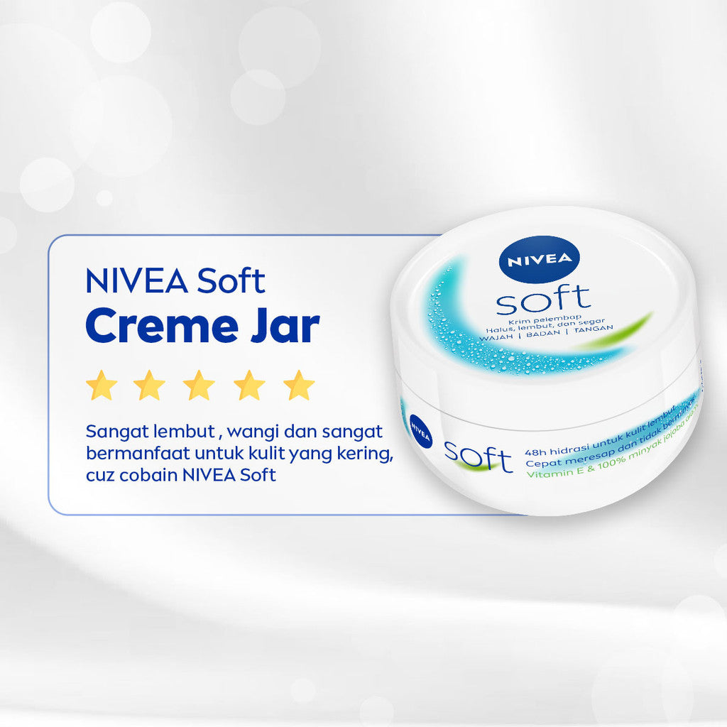 NIVEA Cream Moisturizer Soft Creme Jar 50ml - Hand body krim cream lotion mositurizer multifungsi jar putih body care kulit kering kasar badan wajah muka sikut tumit memperbaiki skin barrier pelembab melembutkan badan halus - Vitamin E, Jojoba Oil