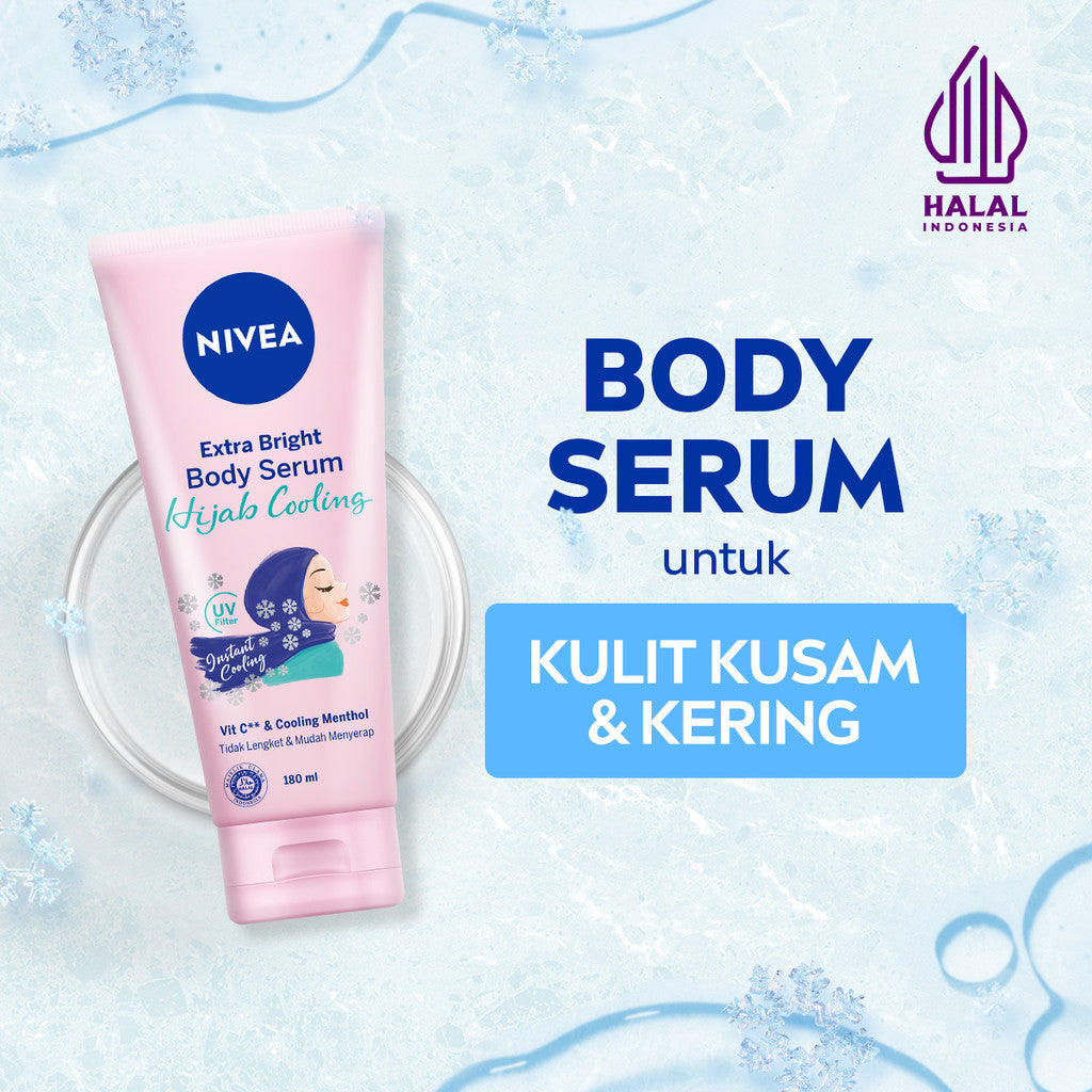 (PAKET HEMAT ISI 2) NIVEA Body Serum Extra Bright Hijab Cooling 180ml - Hand body serum lotion moisturizer mencerahkan kulit kusam badan glowing brightening tone up melembabkan kering halal - 95% Vitamin C, UVA UVB Filter, Peppermint menthol, 0% alkohol