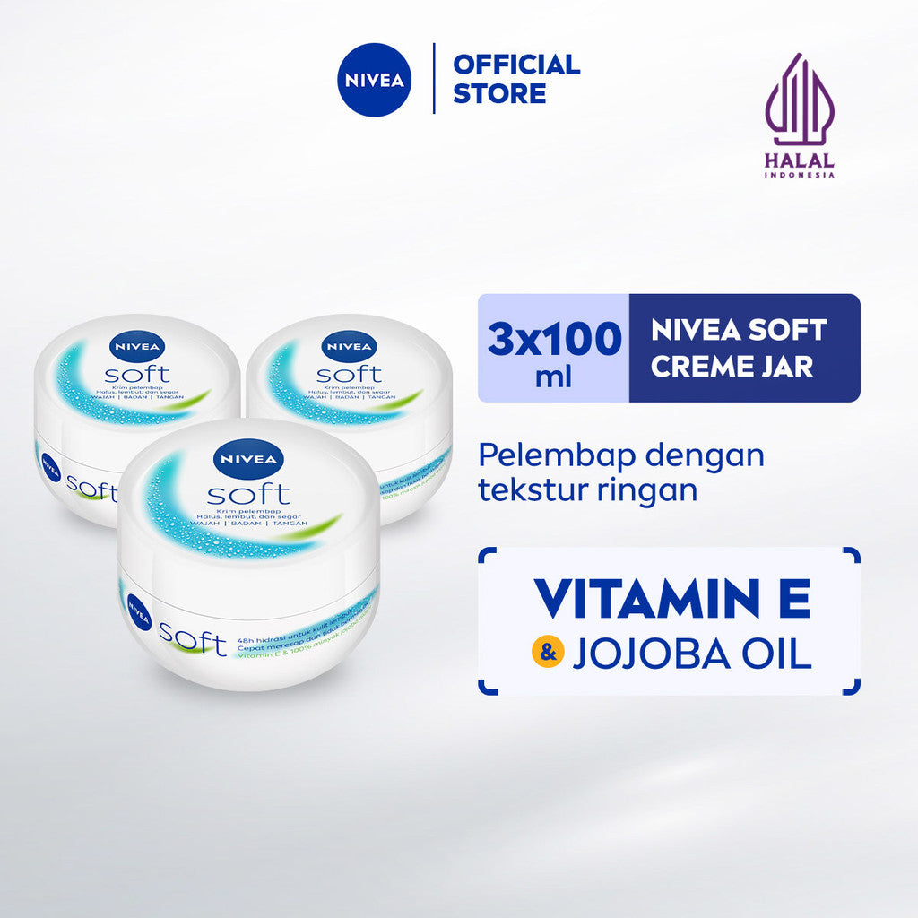 (PAKET HEMAT ISI 3) NIVEA Cream Moisturizer Soft Creme Jar 100ml - Hand body krim cream mositurizer multifungsi jar putih body care kulit kering kasar badan wajah muka sikut tumit memperbaiki skin barrier pelembab kulit - Vitamin E, Jojoba Oil