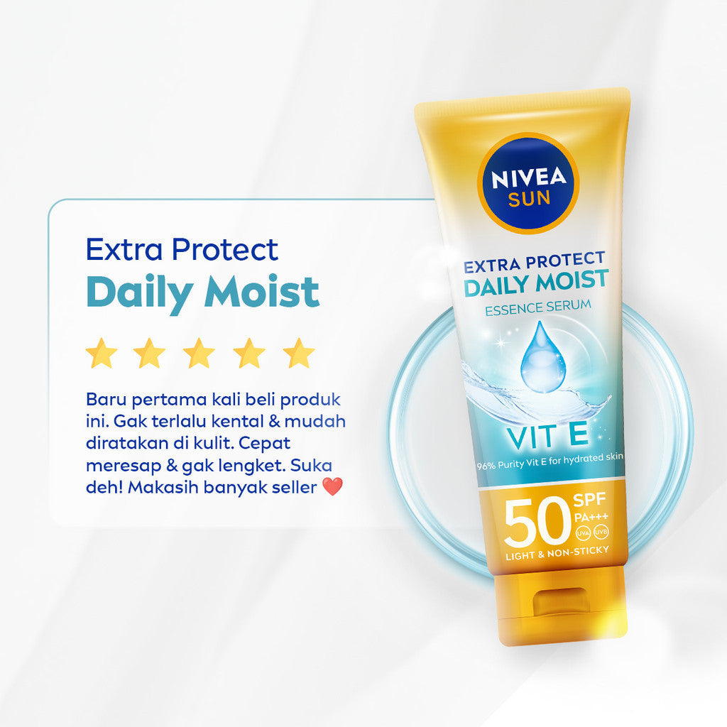 NIVEA SUN Sunscreen Body Serum Daily Glow Essence Serum SPF50+ PA+++ 180ml - Sunscreen badan serum sunblock melmebapkan lembab SPF UV harian lightweight tekstur ringan cepat meresap tidak lengket no whitecast blue light polusi - 96% Vitamin E