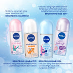 (PAKET HEMAT ISI 2) NIVEA Deodorant Roll On Brightening Hijab Fresh 50ml - Deodoran wanita hijab halal mencerahkan brightening ketiak tahan keringat bau badan wangi segar tahan lama seharian - Antiperspiran, Vitamin C, Ekstrak Sakura, 0% alkohol