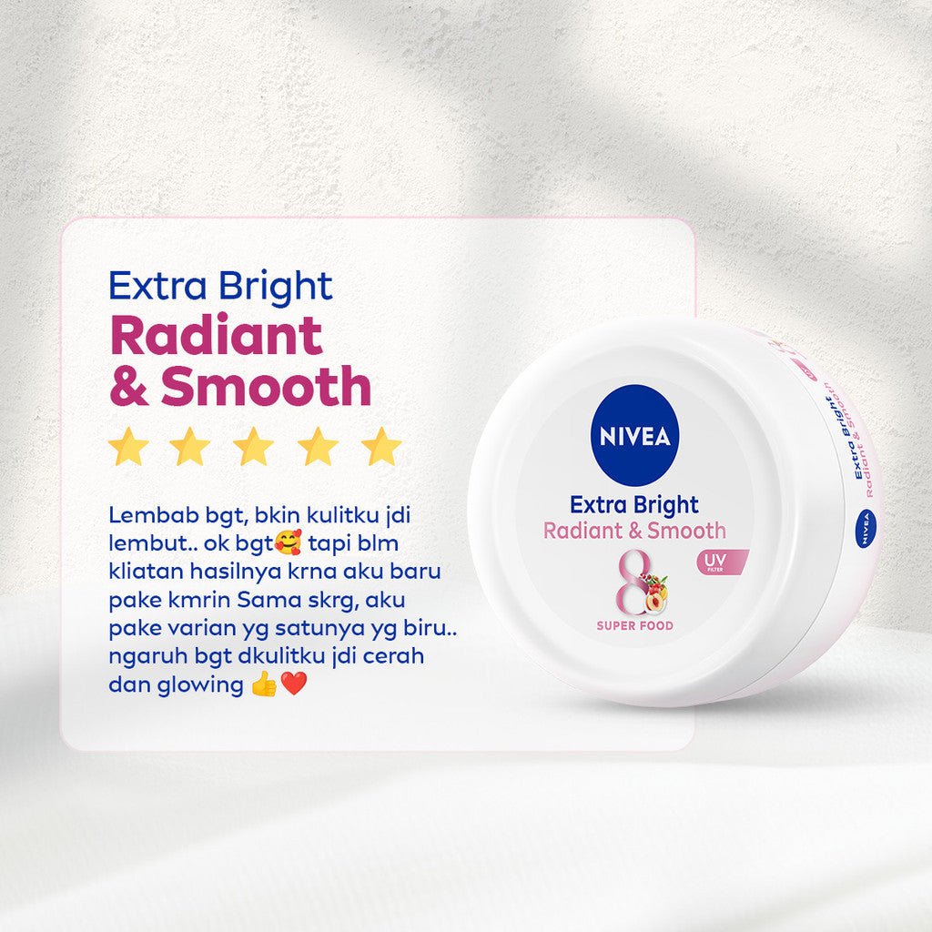 (PAKET HEMAT ISI 3) NIVEA Body Cream Extra Bright Radiant & Smooth UV Filter 100ml - Hand body krim lotion moisturizer mencerahkan kulit kusam halus lembut badan glowing brightening tone up lembap kulit kering - 40x Vitamin C, UVA UVB Filter, 8 Super food