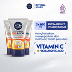 (PAKET HEMAT ISI 3) NIVEA MEN Vitamin Scrub Extra Bright C&HYA 100ml - Sabun cuci muka pria scrub mencerahkan angkat sel kulit mati brightening kulit kusam pembersih wajah cerah membersihkan pori pori polusi debu kotoran - Vitamin C, Hyaluronic acid