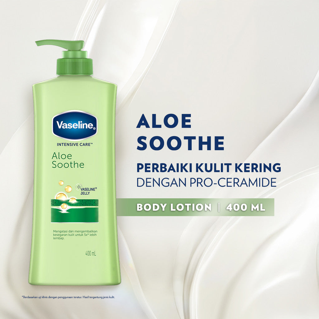 Vaseline HAND BODY LOTION Aloe Vera Lotion Aloe Soothe Kulit Lembap 24jam 400ml 1pcs
