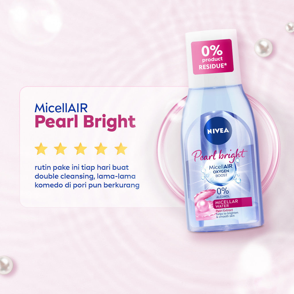 NIVEA Micellar Water MicellAir Pearl Bright 125ml - Pembersih make up tanpa alkohol makeup remover mencerahkan kulit kusam membersihkan wajah double cleansing melembabkan kulit kering - Pearl & Licorice Extract, 0% Alcohol