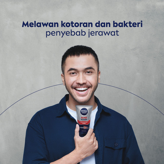 NIVEA MEN Facial Foam Oil Clear Acne Defense 100ml - Sabun cuci muka pria bebas jerawat anti bakteri pembersih wajah kulit berminyak face wash oily acne prone skin membersihkan komedo mengecilkan pori - Magnolia Power, L-Carnitine