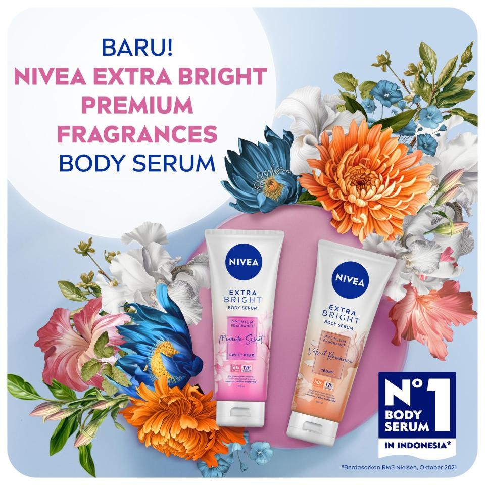 NIVEA Body Serum Extra Bright Premium Fragrance Miracle Sweet 180ml - Hand body serum lotion moisturizer wangi parfum mahal kalem tahan lama mencerahkan kulit kusam badan glowing brightening tone up melembabkan kering - 50x Vitamin C