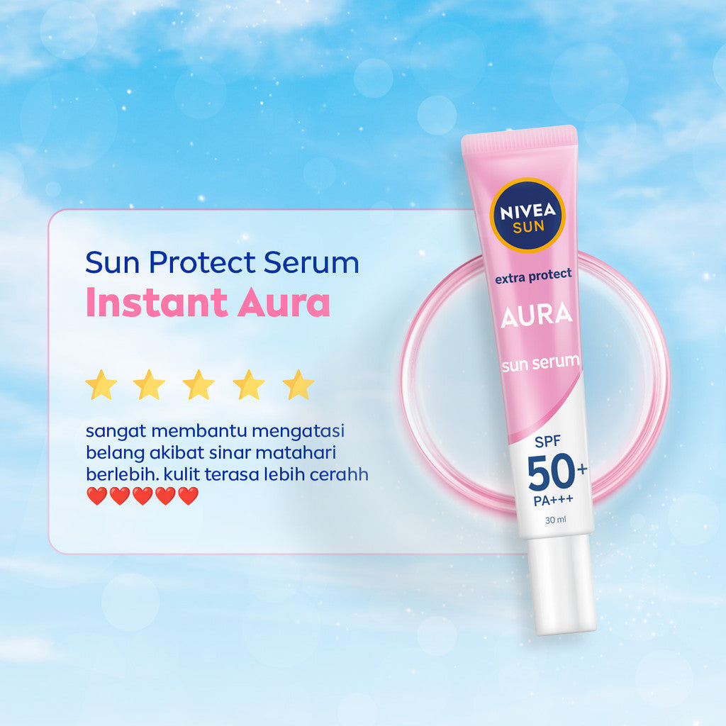 (PAKET HEMAT ISI 2) NIVEA SUN Sunscreen Face Serum Extra Protect Instant Aura SPF50+ PA+++ 30ml - Sunscreen wajah serum sunblock mencerahkan brightening tone up SPF UV lightweight tekstur ringan cepat meresap tidak lengket no whitecast - Licorice Extract