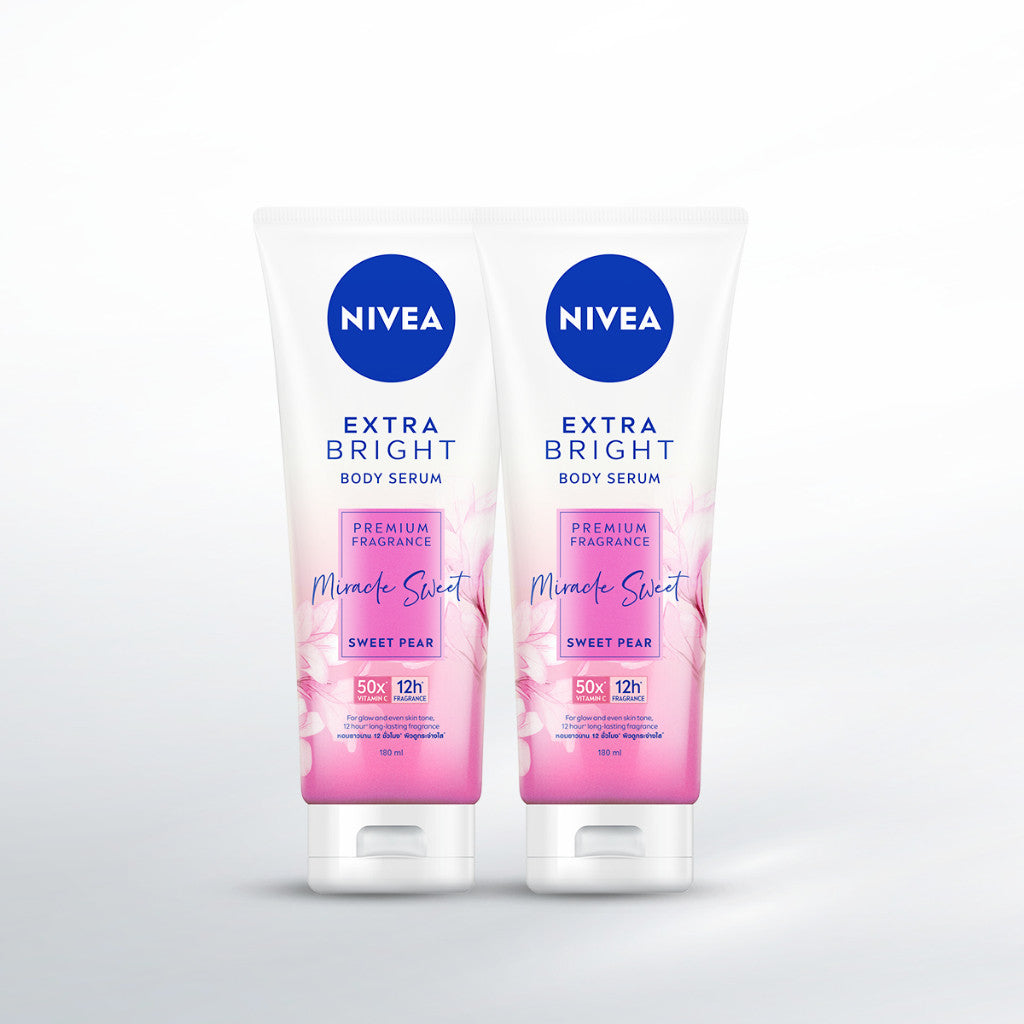 (PAKET HEMAT ISI 2) NIVEA Body Serum Extra Bright Premium Fragrance Miracle Sweet 180ml - Hand body serum lotion moisturizer wangi parfum mahal kalem tahan lama mencerahkan kulit kusam badan glowing brightening tone up melembabkan kering - 50x Vitamin C