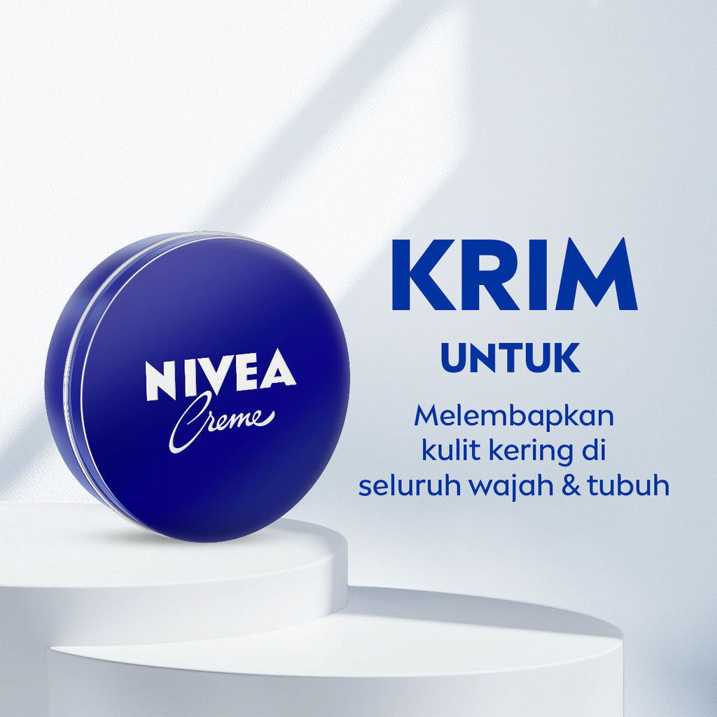 NIVEA Cream Moisturizer Creme Tin 60ml - Hand body krim cream lotion mositurizer multifungsi kaleng biru tua body care kulit kering kasar bersisik pecah-pecah badan wajah muka sikut tumit memperbaiki skin barrier pelembab melembutkan badan - Eucerit