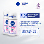 (PAKET HEMAT ISI 2) NIVEA Deodorant Roll On Brightening Hijab Fresh 50ml - Deodoran wanita hijab halal mencerahkan brightening ketiak tahan keringat bau badan wangi segar tahan lama seharian - Antiperspiran, Vitamin C, Ekstrak Sakura, 0% alkohol