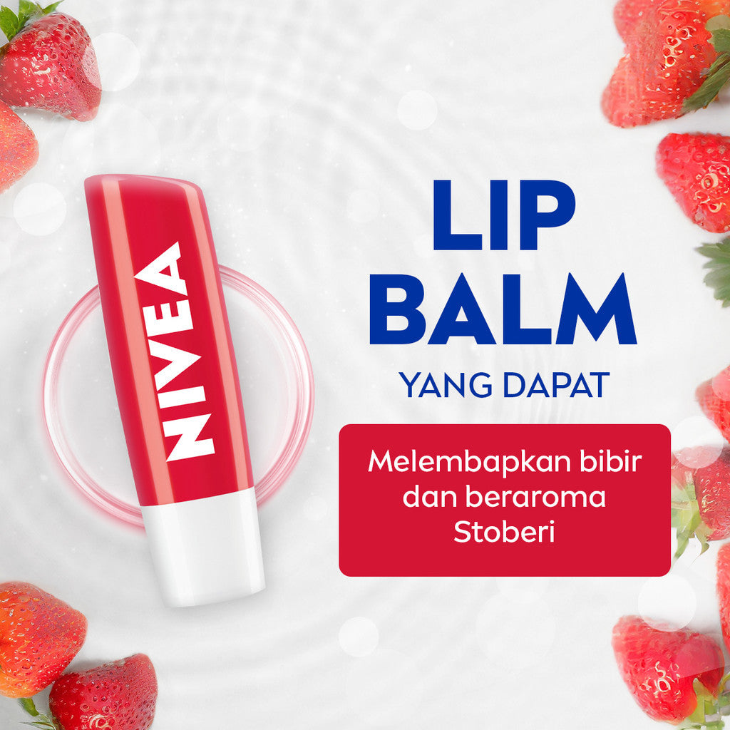 NIVEA Lip Care Lip Balm 4.8gr x2 - Original Essential & Strawberry Shine - Melembabkan, Perawatan intensif pada bibir