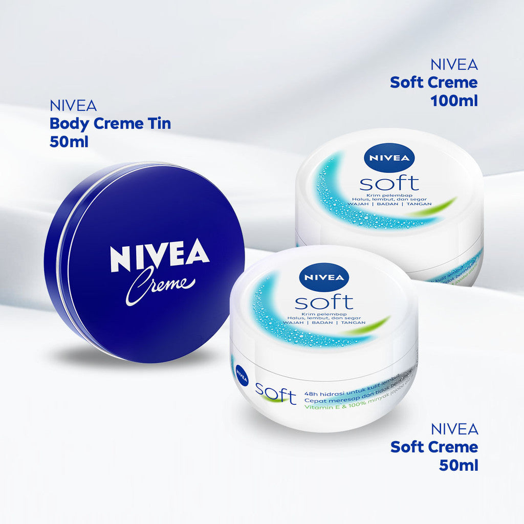 (PAKET HEMAT ISI 3) NIVEA Cream Moisturizer Soft Creme Jar 50ml - Hand body krim cream mositurizer multifungsi jar putih body care kulit kering kasar badan wajah muka sikut tumit memperbaiki skin barrier pelembab kulit - Vitamin E, Jojoba Oil