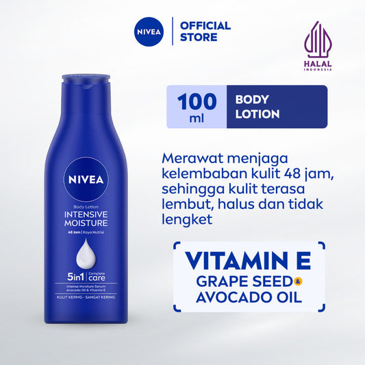 NIVEA Body Lotion Intensive Moisture 100ml - Hand body lotion mositurizer 48 jam body care kulit kering kasar bersisik pecah-pecah memperbaiki skin barrier pelembab melembutkan badan - Vitamin E, Grapeseed oil, Avocado oil, Hydra IQ