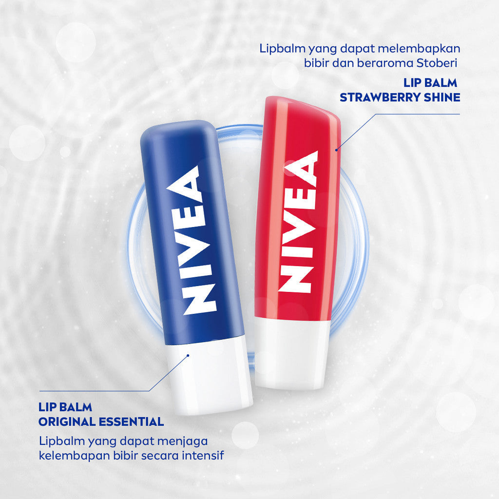 NIVEA Lip Balm Original Essential 4.8gr - Pelembap bibir melembabkan plumpy kering pecah-pecah tahan lama melindungi bibir natural intensif lembap tidak lengket tidak berminyak lip care glossy - Jojoba Oil, Shea Butter
