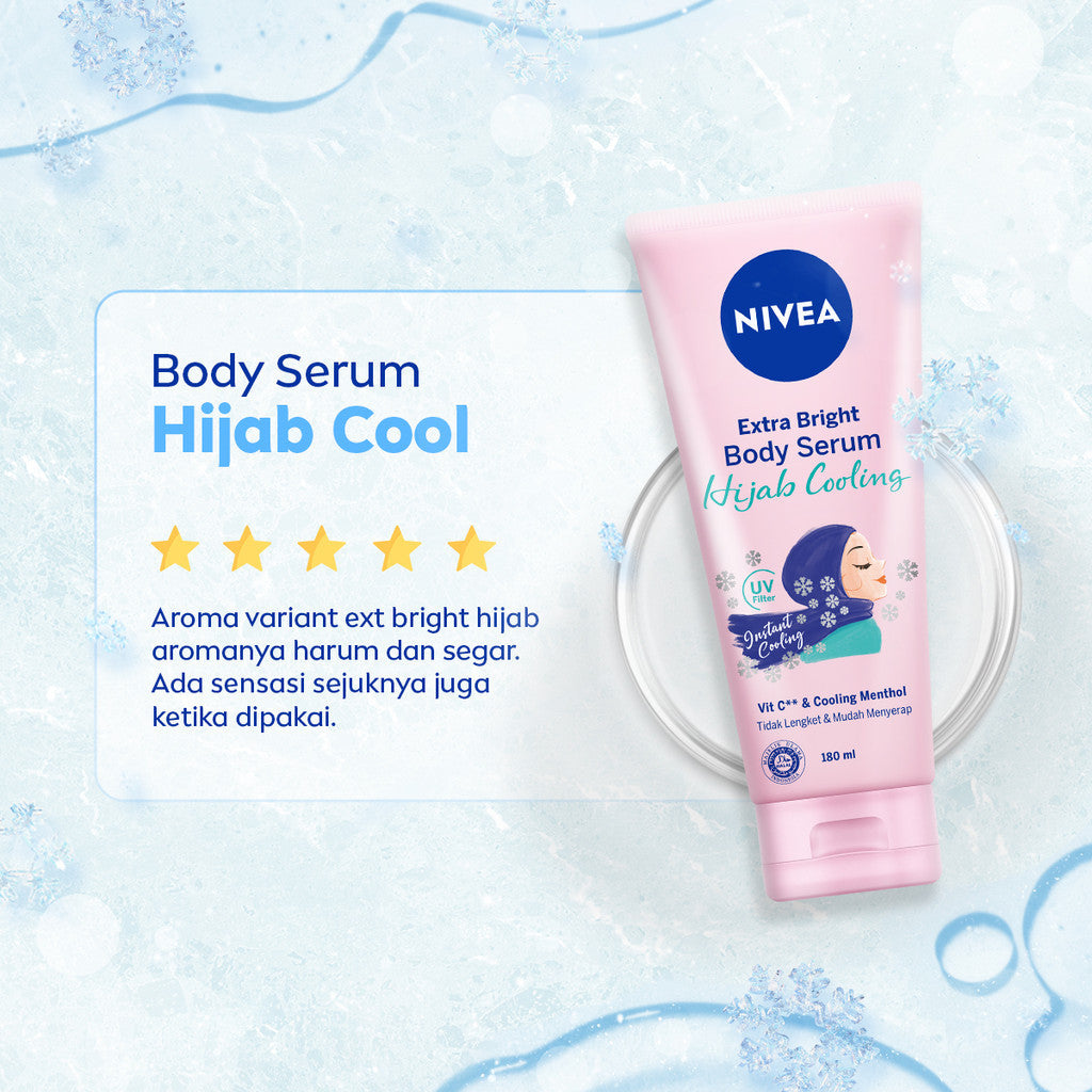 (PAKET HEMAT ISI 2) NIVEA Body Serum Extra Bright Hijab Cooling 180ml - Hand body serum lotion moisturizer mencerahkan kulit kusam badan glowing brightening tone up melembabkan kering halal - 95% Vitamin C, UVA UVB Filter, Peppermint menthol, 0% alkohol