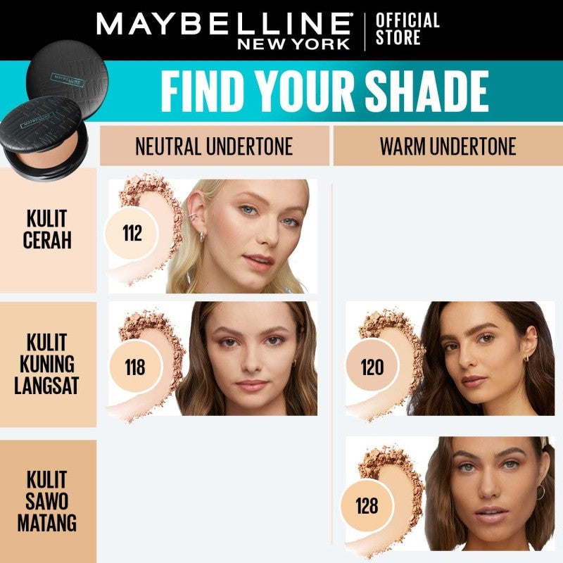 MAYBELLINE OFFICIAL Fit Me Matte + Poreless 16 Jam Oil Control Compact Powder SPF 32 PA+++ Make Up Bedak Padat bebas minyak tahan 16 Jam bedak tabur Makeup Cushion Foundation Bedak Padat Concealer BB Cream Foundation Waterproof Skin Tint Fondation