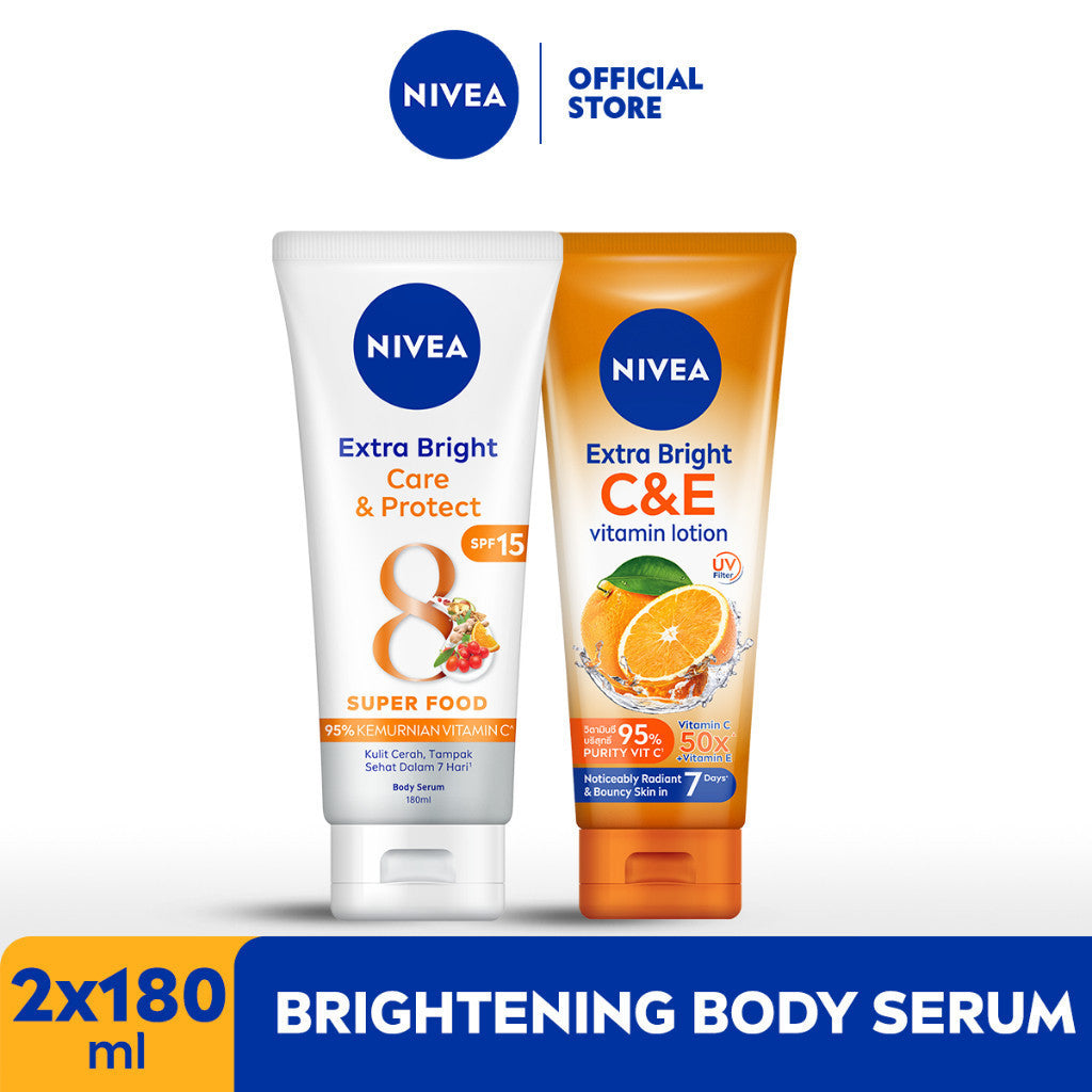 NIVEA Extra Bright Booster Day Set - C&E Body Lotion + Care & Protect Body Serum