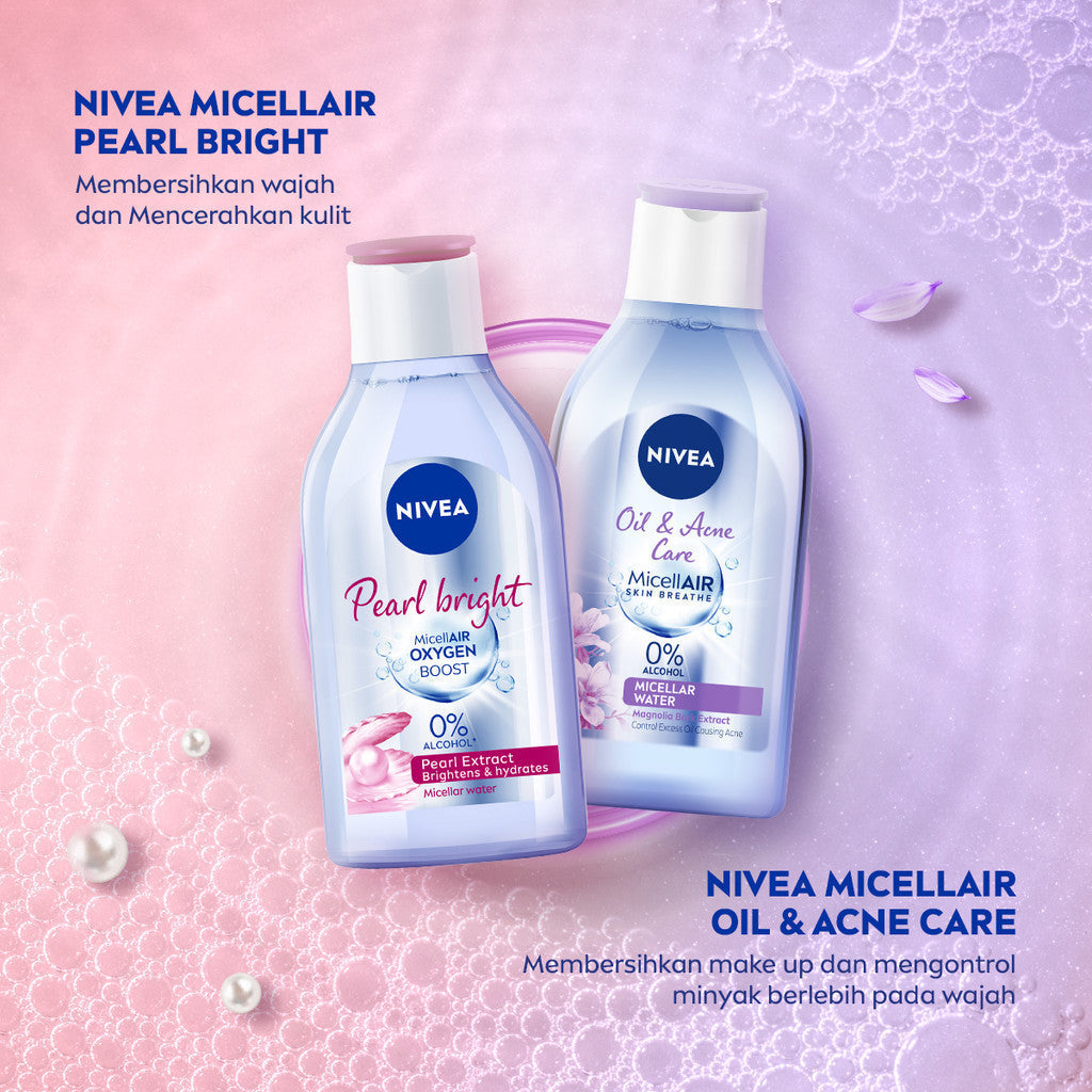 NIVEA Micellar Water MicellAir Pearl Bright 400ml - Pembersih make up tanpa alkohol makeup remover mencerahkan kulit kusam membersihkan wajah double cleansing melembabkan kulit kering - Pearl & Licorice Extract, 0% Alcohol