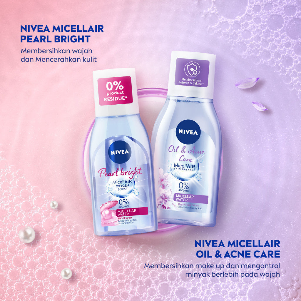 NIVEA Micellar Water MicellAir Pearl Bright 125ml - Pembersih make up tanpa alkohol makeup remover mencerahkan kulit kusam membersihkan wajah double cleansing melembabkan kulit kering - Pearl & Licorice Extract, 0% Alcohol