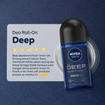 NIVEA MEN Deodorant Roll On Deep Darkwood 25ml - Deodoran pria melawan bakteri keringat bau badan dengan wangi parfum premium maskulin blackwood menjaga ketiak kering tahan lama seharian - Antiperspiran, Black charcoal