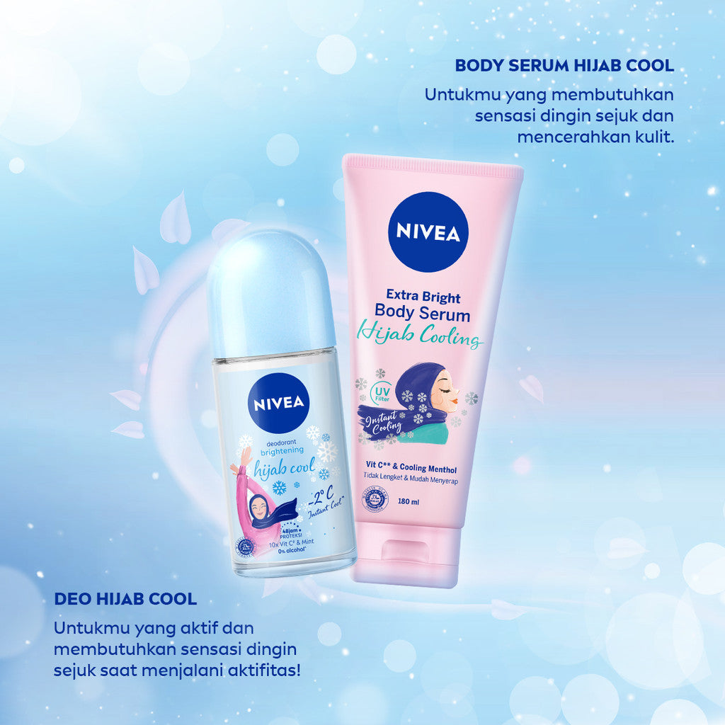 (PAKET HEMAT ISI 3) NIVEA Body Serum Extra Bright Hijab Cooling 180ml - Hand body serum lotion moisturizer mencerahkan kulit kusam badan glowing brightening tone up melembabkan kering halal - 95% Vitamin C, UVA UVB Filter, Peppermint menthol, 0% alkohol