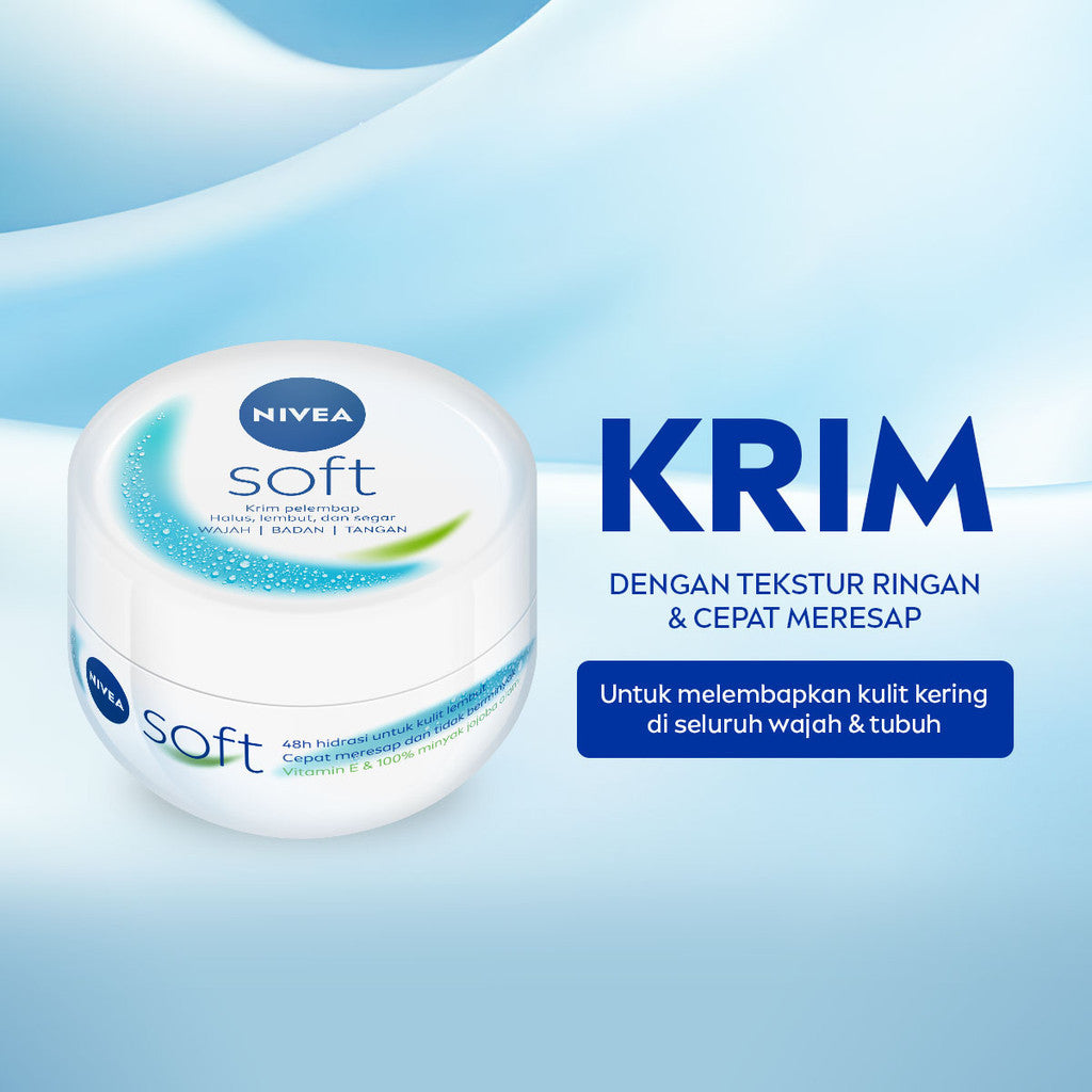 (PAKET HEMAT ISI 3) NIVEA Cream Moisturizer Soft Creme Jar 100ml - Hand body krim cream mositurizer multifungsi jar putih body care kulit kering kasar badan wajah muka sikut tumit memperbaiki skin barrier pelembab kulit - Vitamin E, Jojoba Oil