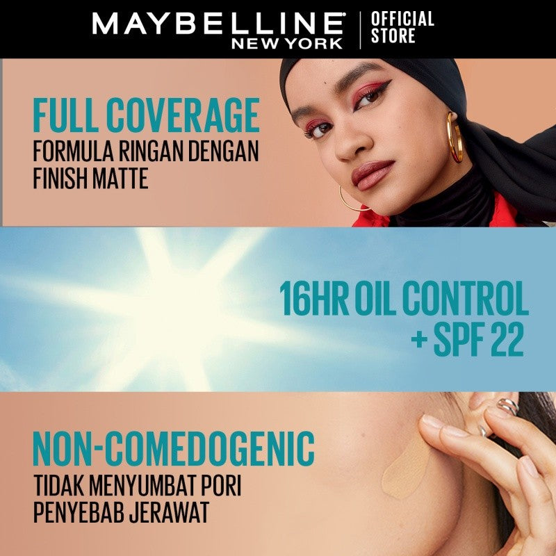 MAYBELLINE OFFICIAL Fit Me Matte + Poreless Liquid Foundation Make Up 30ml SPF 22 Makeup Ringan High Cover 16 Jam Oil Control Cushion Foundation Bedak Padat Cushion Foundation Bedak Padat Concealer BB Cream Foundation Waterproof Skin Tint Fondation