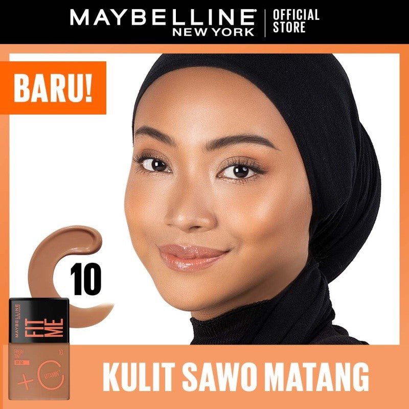 MAYBELLINE OFFICIAL Fit Me Fresh Tint 3 IN 1 30ml Skin Tint Foundation Tinted Sunscreen SPF 50 PA+++ Vitamin C Serum Face Makeup Natural Cushion Foundation Bedak Padat Concealer BB Cream Foundation Waterproof Skin Tint Fondation Sunblock