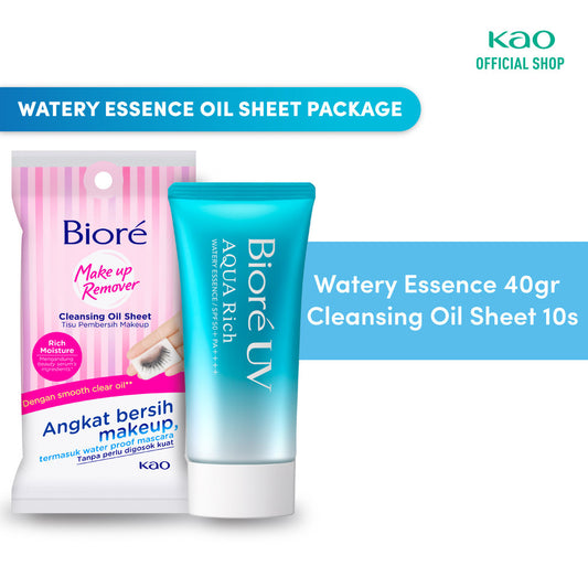 Biore Sunscreen Watery Essence SPF 50 40 gr + Make Up Remover Tissue Cleansing Oil 10 s