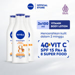 (PAKET HEMAT ISI 3) NIVEA Body Lotion Extra Bright Repair & Protect SPF15 100ml - Hand body lotion moisturizer mencerahkan kulit kusam rusak badan glowing brightening tone up melembabkan kering SPF UV sunscreen - 40x Vitamin C, Grapeseed oil, 8 Super food