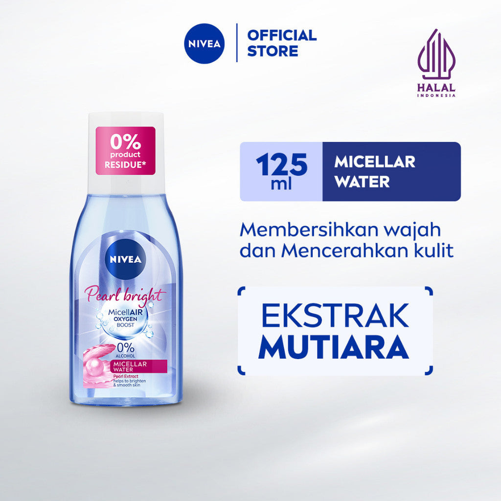 NIVEA Micellar Water MicellAir Pearl Bright 125ml - Pembersih make up tanpa alkohol makeup remover mencerahkan kulit kusam membersihkan wajah double cleansing melembabkan kulit kering - Pearl & Licorice Extract, 0% Alcohol