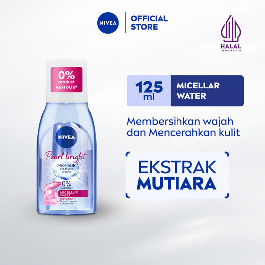 NIVEA Micellar Water MicellAir Pearl Bright 125ml - Pembersih make up tanpa alkohol makeup remover mencerahkan kulit kusam membersihkan wajah double cleansing melembabkan kulit kering - Pearl & Licorice Extract, 0% Alcohol