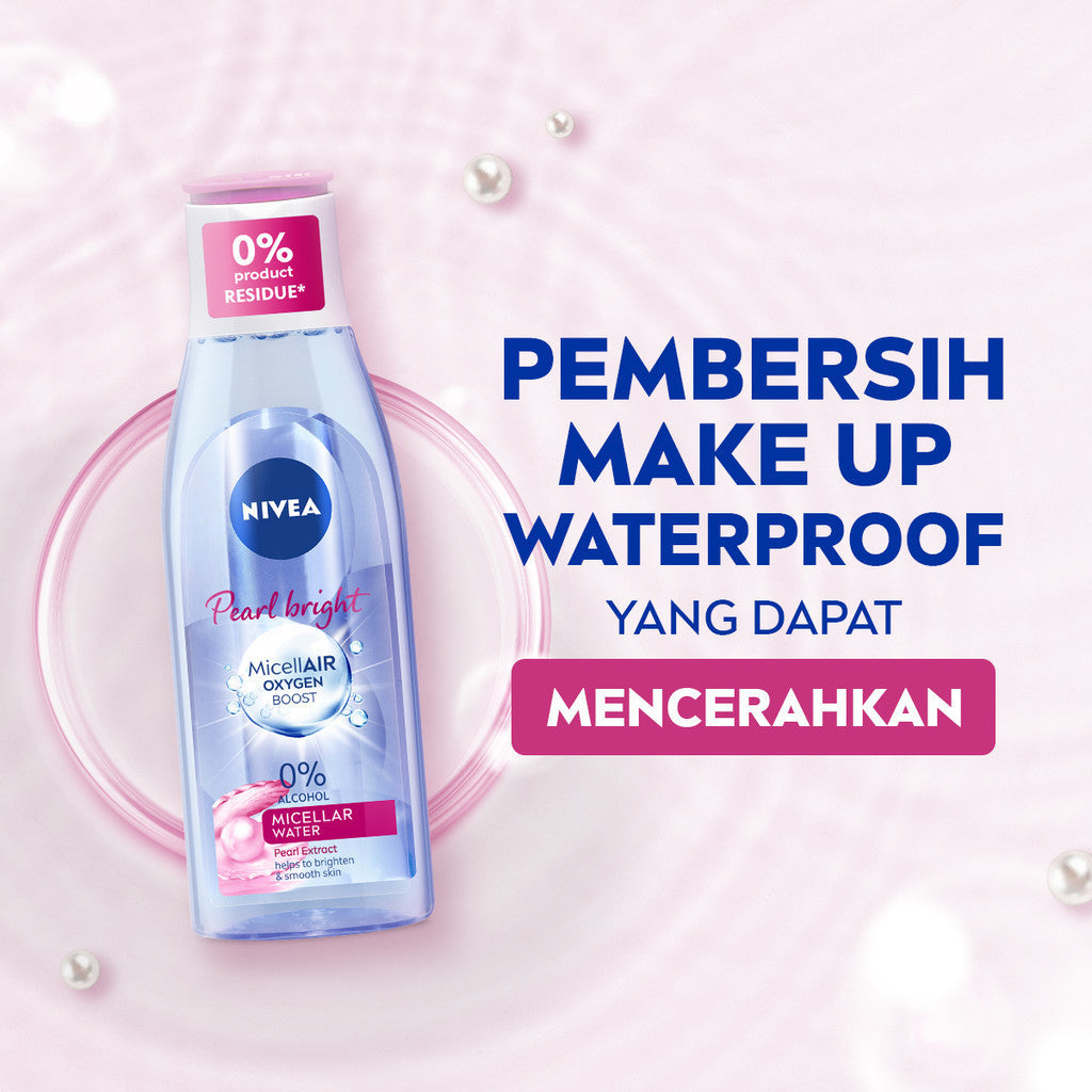 NIVEA Micellar Water MicellAir Pearl Bright 200ml - Pembersih make up tanpa alkohol makeup remover mencerahkan kulit kusam membersihkan wajah double cleansing melembabkan kulit kering - Pearl & Licorice Extract, 0% Alcohol