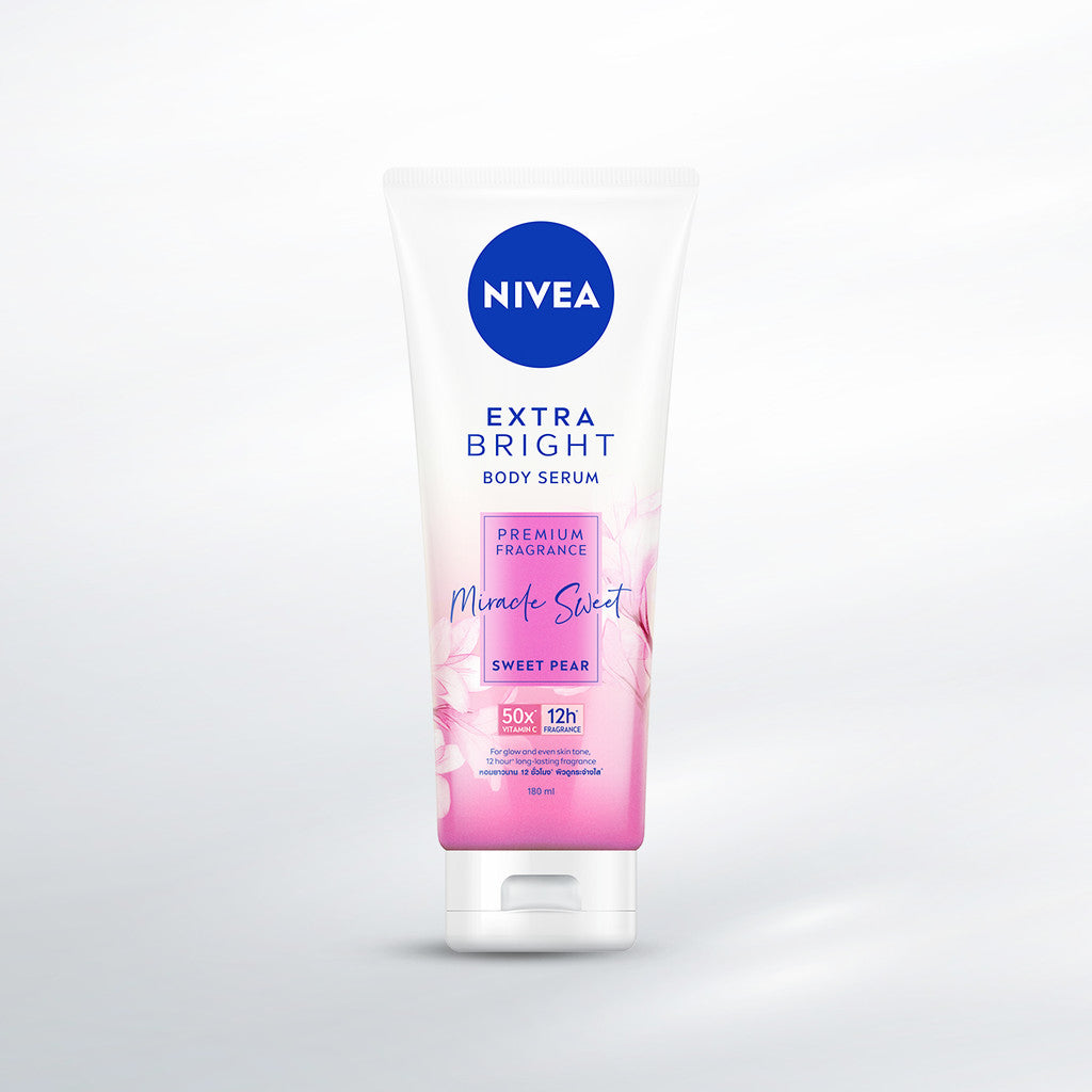 NIVEA Body Serum Extra Bright Premium Fragrance Miracle Sweet 180ml - Hand body serum lotion moisturizer wangi parfum mahal kalem tahan lama mencerahkan kulit kusam badan glowing brightening tone up melembabkan kering - 50x Vitamin C