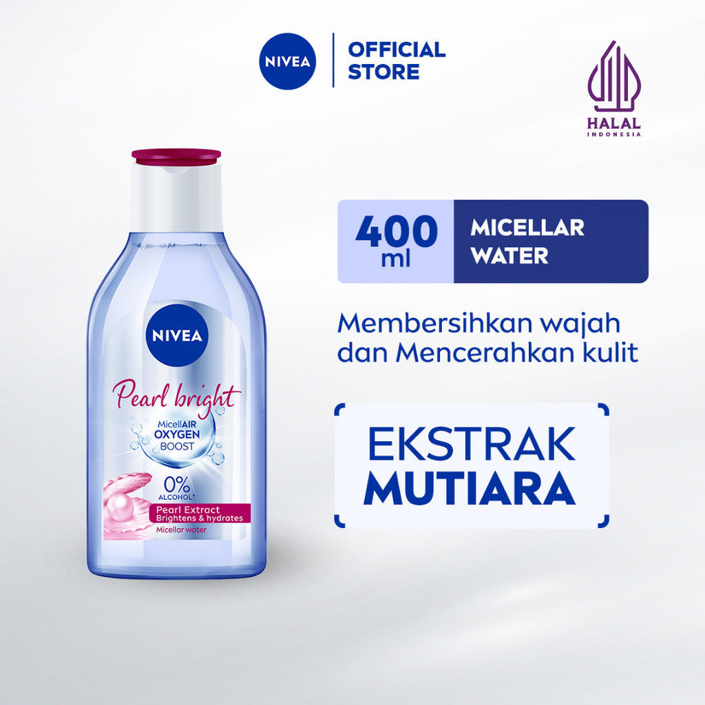 NIVEA Micellar Water MicellAir Pearl Bright 400ml - Pembersih make up tanpa alkohol makeup remover mencerahkan kulit kusam membersihkan wajah double cleansing melembabkan kulit kering - Pearl & Licorice Extract, 0% Alcohol