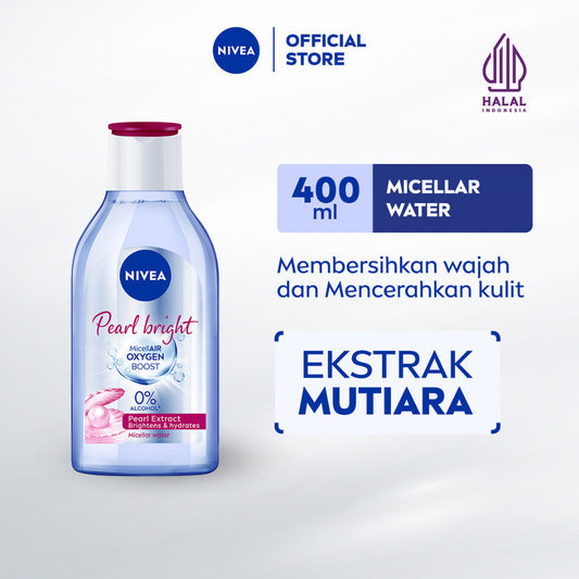 NIVEA Micellar Water MicellAir Pearl Bright 400ml - Pembersih make up tanpa alkohol makeup remover mencerahkan kulit kusam membersihkan wajah double cleansing melembabkan kulit kering - Pearl & Licorice Extract, 0% Alcohol