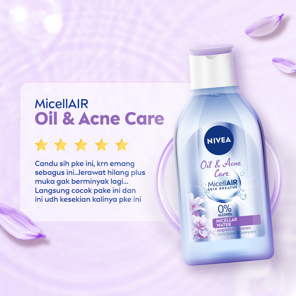 NIVEA Micellar Water MicellAir Oil & Acne Care 400ml - Pembersih make up aman untuk kulit berminyak jerawat sensitif oily acne prone skin penghapus riasan wajah double cleansing tanpa alkohol - Magnolia Bark Extract, 0% Alcohol